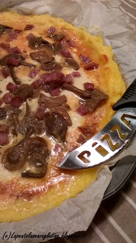 Pizza di mais e quinoa con salame funghi e formaggi ...