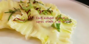 Ravioli maltagliati con ripieno di porcini e caprino , erbette e gocce di olio tartufato – gluten free